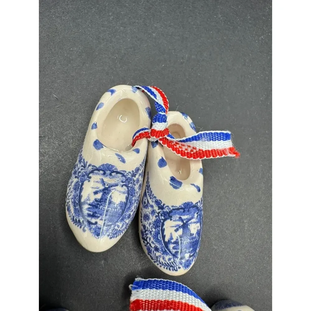 Miniature Holland Dutch Delft Blue/White Windmill Shoes Clogs Ornament 3 Pairs